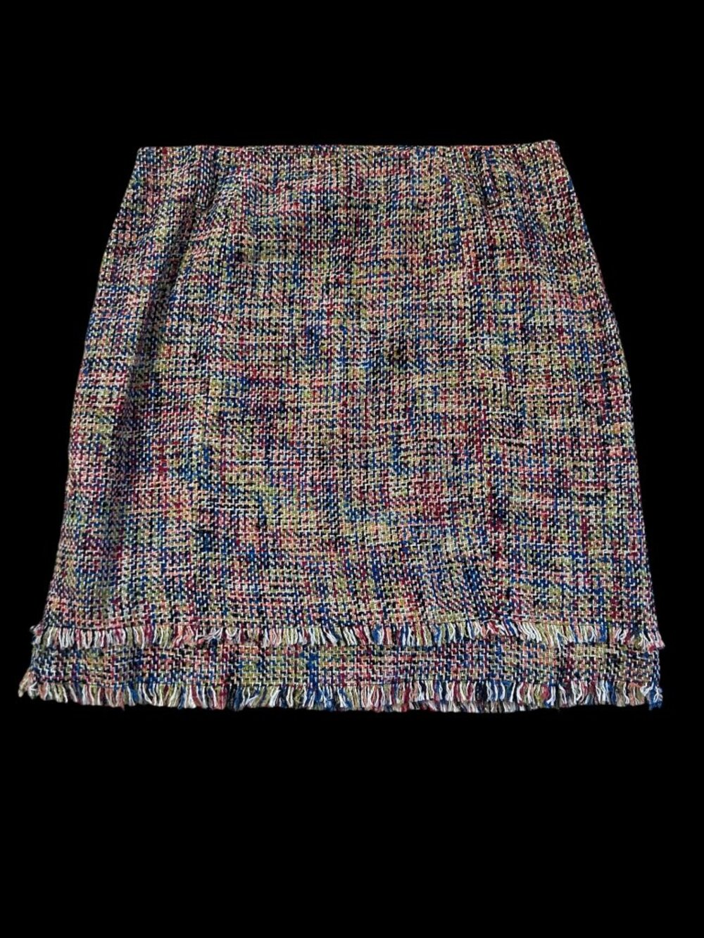 Oscar de la Renta Rainbow Tweed Fringe Skirt Multicolor Wool Blend Pencil Size 1